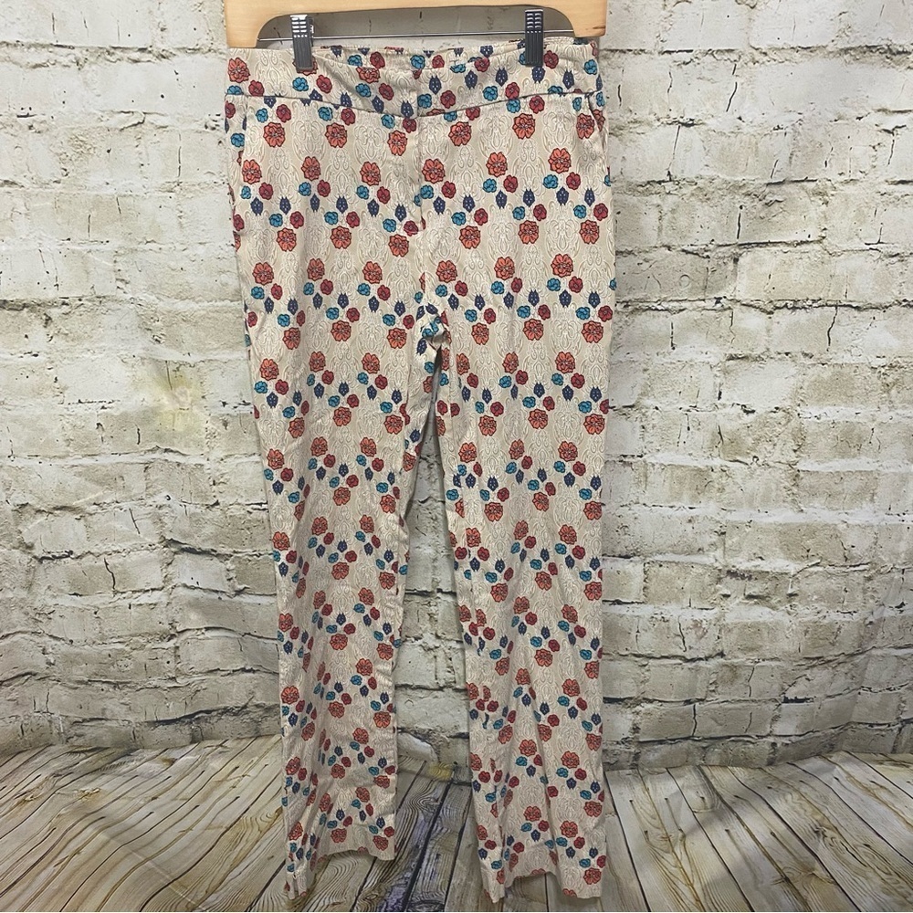New Directions Pants Beige Floral Rayon Nylon Spandex Flared Boho Pants